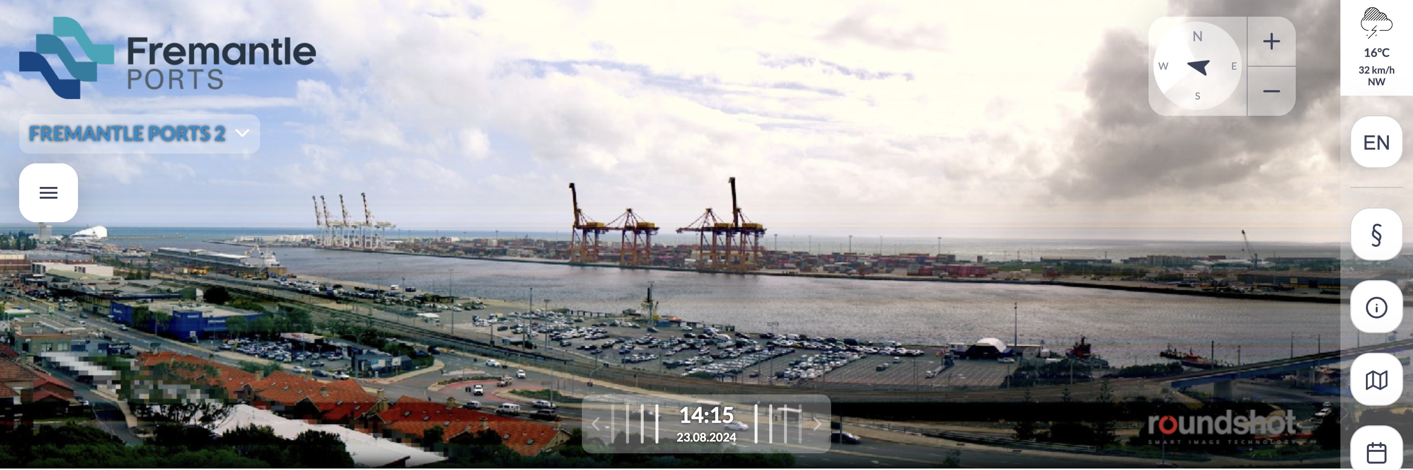 screenshot of the Fremantle Port from their harbour cam. The port is empty.